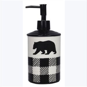 Buffalo Plaid Black Bear New Ceramic Lotion Soap Dispenser Country Cabin Lodge